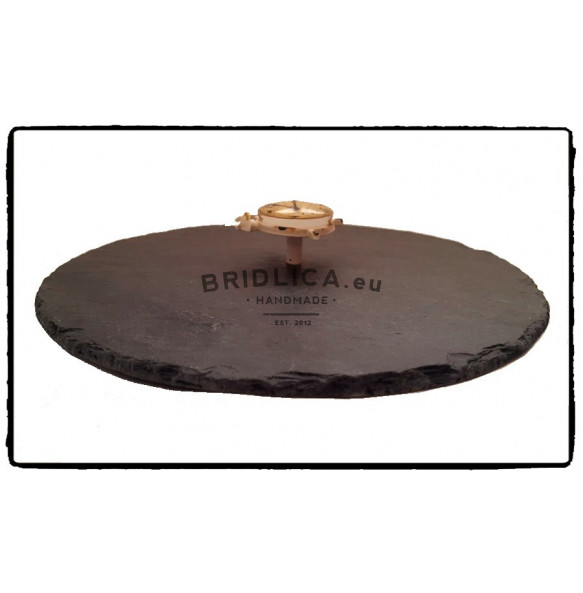 Podnos kruhový z břidlice s originálním vintage držadlem Ø 27,5 cm - Podnosy