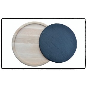 Podnos z bukového dřeva s kruhovou břidlicovou deskou Ø 25 cm