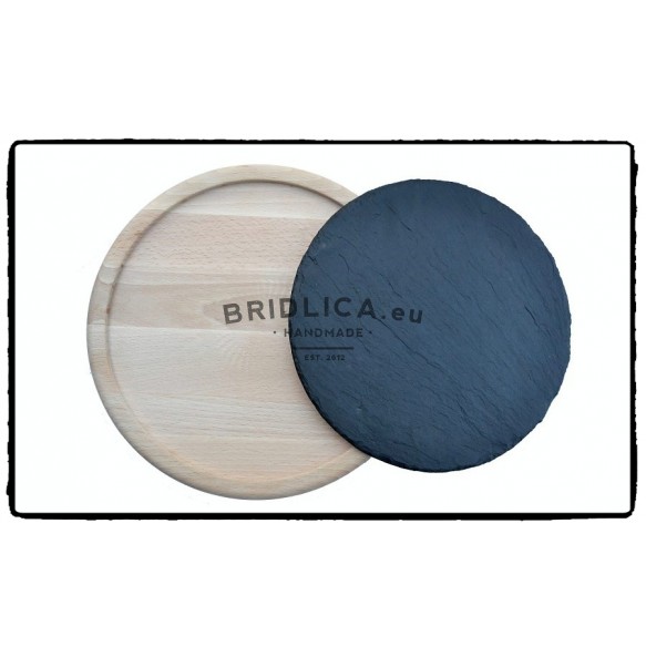 Rounded Slate Platter With Beech Wood Ø 25 cm - Platters