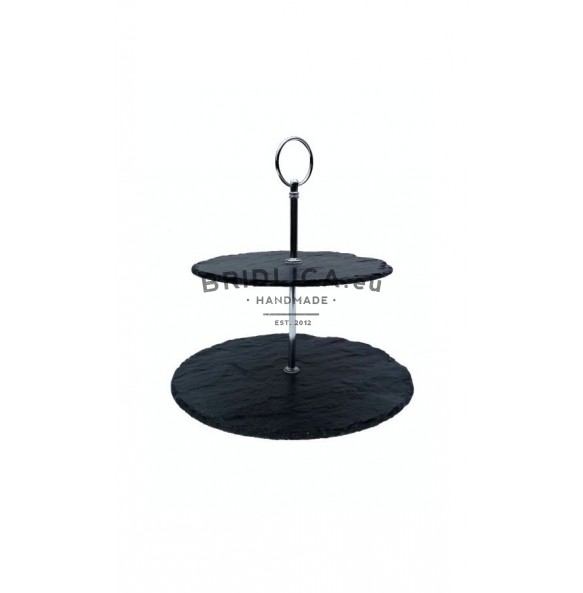 2 - Tier Rounded Slate Cake Stand 24x24x23 cm - Cake Stands