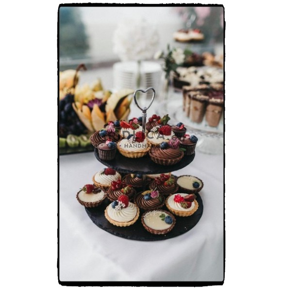 2 - Tier Rounded Slate Cake Stand - hearth holder 24x24x23 cm - Cake Stands