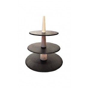 3 - Tier Rounded Slate Cake Stand Combined With Wood 28x28x33 cm