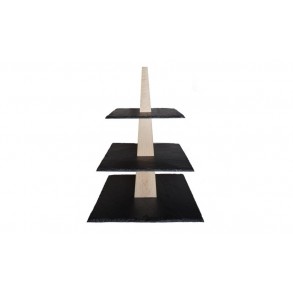 3 - Tier Square Slate Cake Stand Combined With Wood 28x28x33 cm
