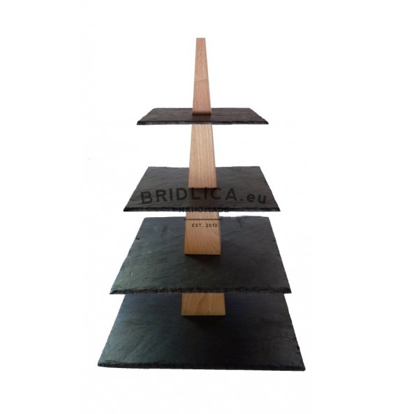 4 - Tier Square Slate Cake Stand Combined With Wood 28x28x43 cm - Cake Stands