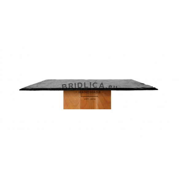 Servírovací podnos z bridlice s dreveným štvorcovým podstavcom Ø 30 cm - NOVINKY