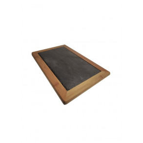 Serving Slate Platter With Wooden Stand Ø 36 cm 