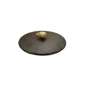 Round Slate Platter With Original Vintage Handle Ø 27,5 cm 