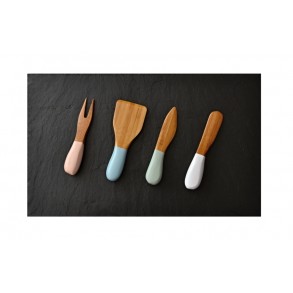 Slate Serving Plate + Special  Bamboo Colored Knifes for Cutting Cheese 40x25 cm type A. 