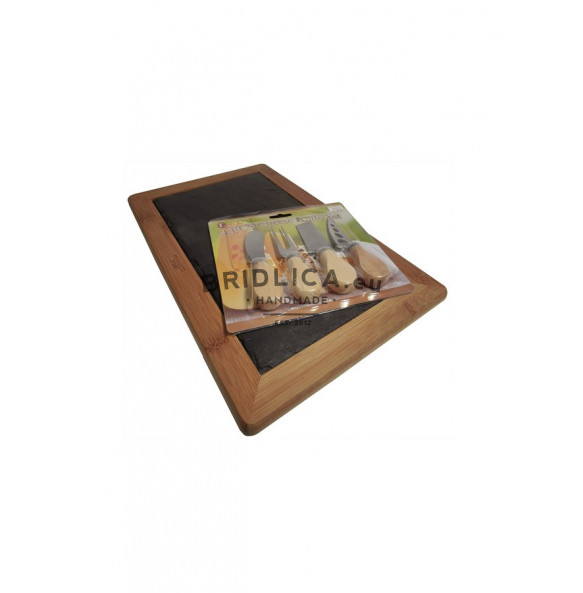 Serving Set "Rectangle Slate Platter With Gilt Steel Handle + Slate Saucers" 30x20 cm, 11x11 cm - NEW PRODUCTS