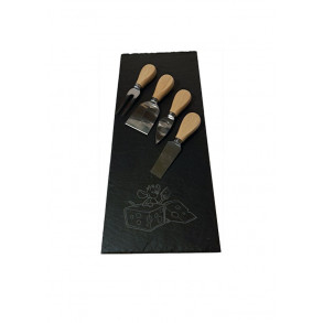 Slate Serving Plate + Special  Stainless Steel Knifes for Cutting Cheese 40X16 cm type F. 