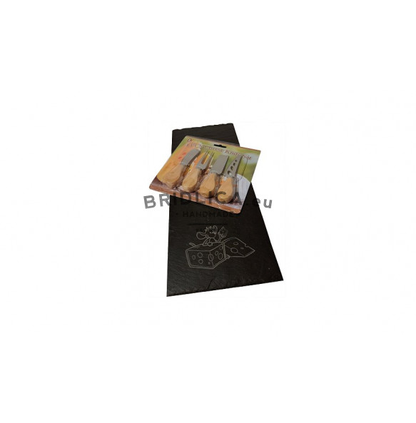 Slate Serving Plate + Special  Stainless Steel Knifes for Cutting Cheese 40X16 cm type H. 