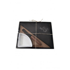 Slate Serving Plate + Special  Ceramic Stainless Steel Knifes for Cutting Cheese 40x25 cm type B. 