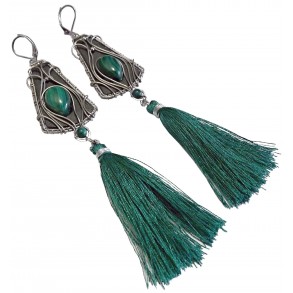 Slate earrings with mineral "malachite"